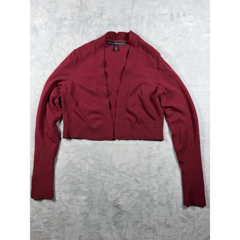 White House Black Market XXS Maroon Cropped Open Front Cardigan Lightweight Knit